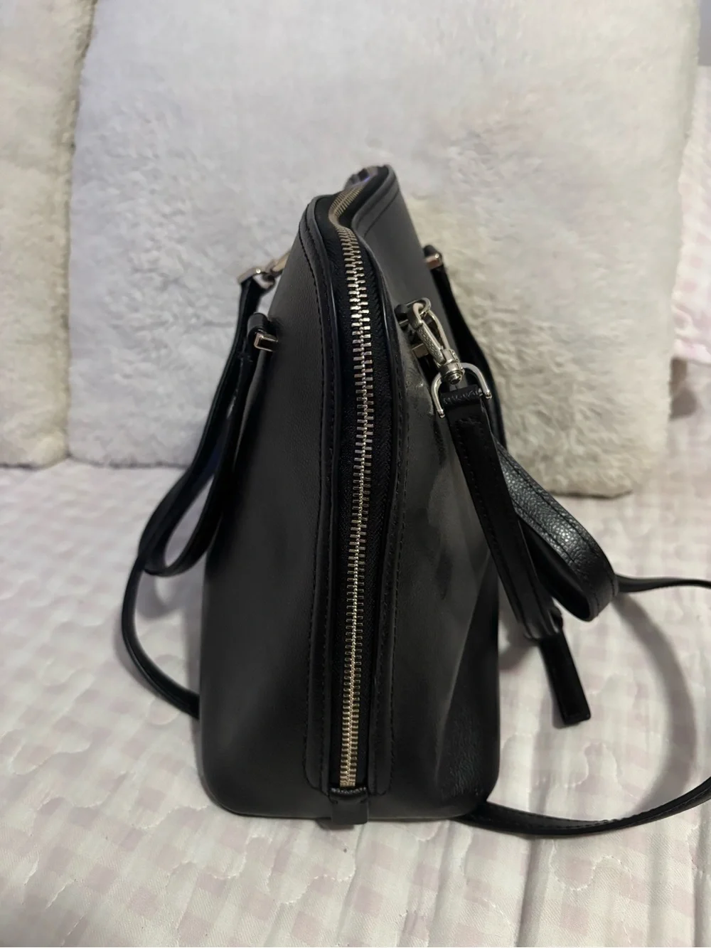 kate spade black leather satchel with gold-tone logo